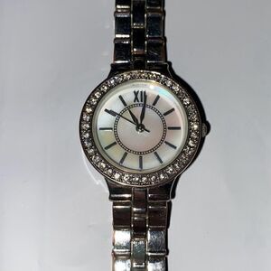 Japan Movt Women's Silver‎ Embellished Roman Numeral Quartz Watch OS